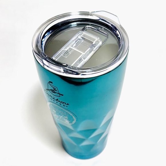 Faceted Stainless Steal Tumbler with lid - TEAL - Picture 3 of 4